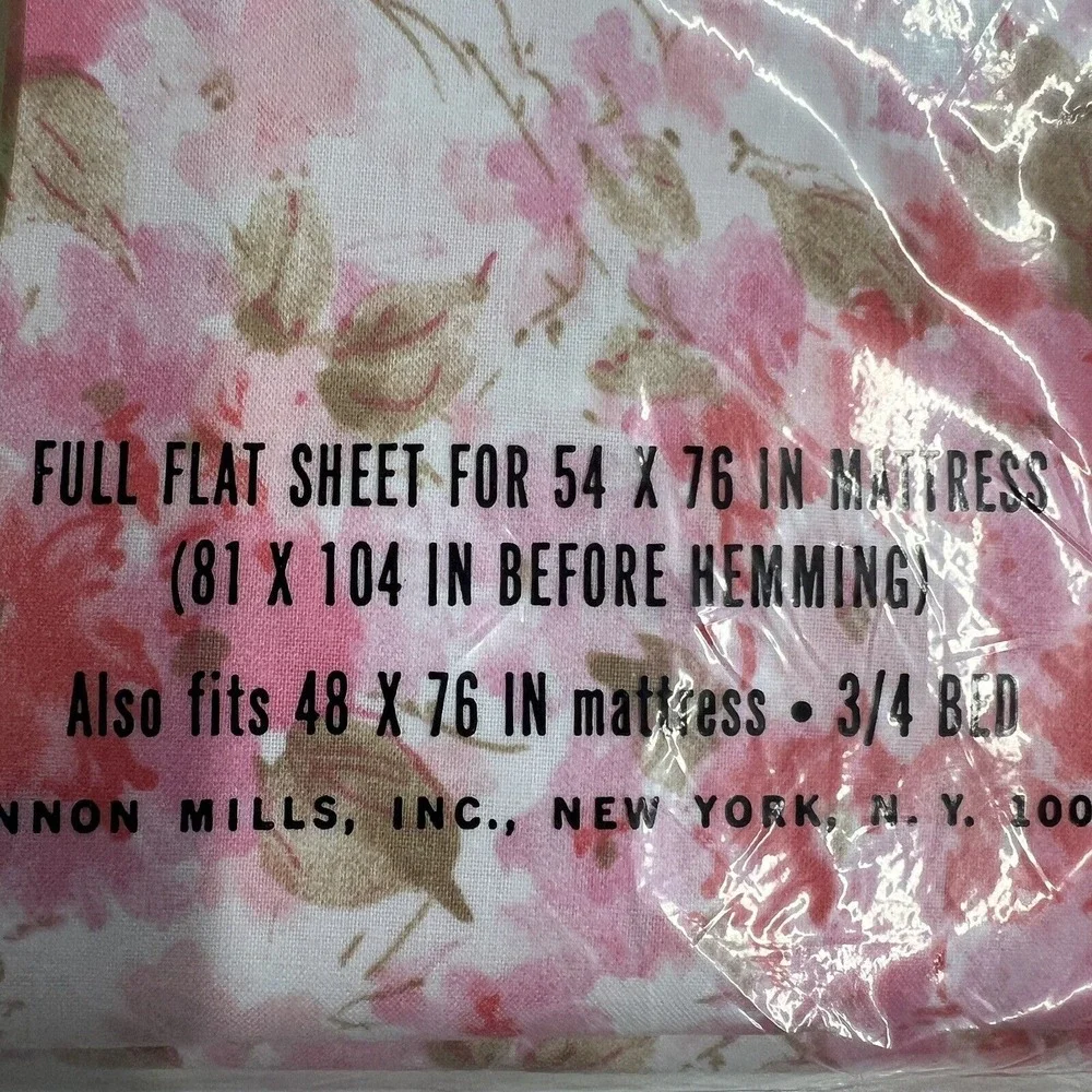 Vintage‎ Cannon Royal Family Full Flat Sheet Pink Floral Featherlite 54 x 76